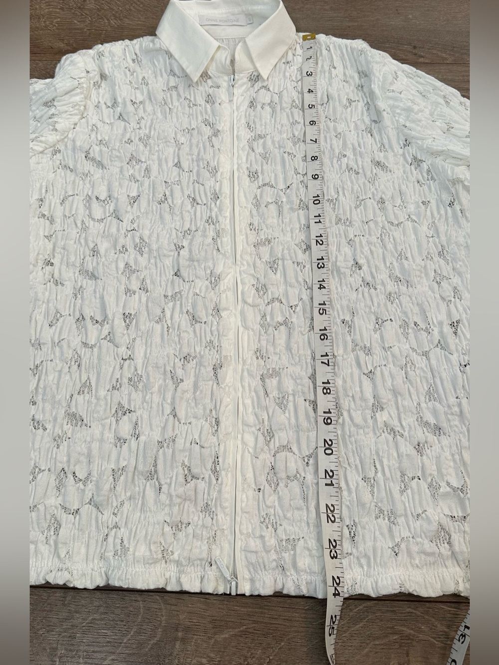 Anne Fontaine Roman White Lace Zip Front Blouse | Size 42 - Picture 12 of 15
